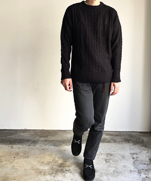 COMMON WARE（コモンウェアー）の「COMMONWARE：HOME LAUNDRY ARAN KNIT C/N KNIT ホームランドリー アラン編み クルーネックニット（ニット/セーター・メンズ・オフホワイト/ネイビー/ブラック/ワインレッド/ブルー/グレー・M/L/XL）」の10枚目の写真