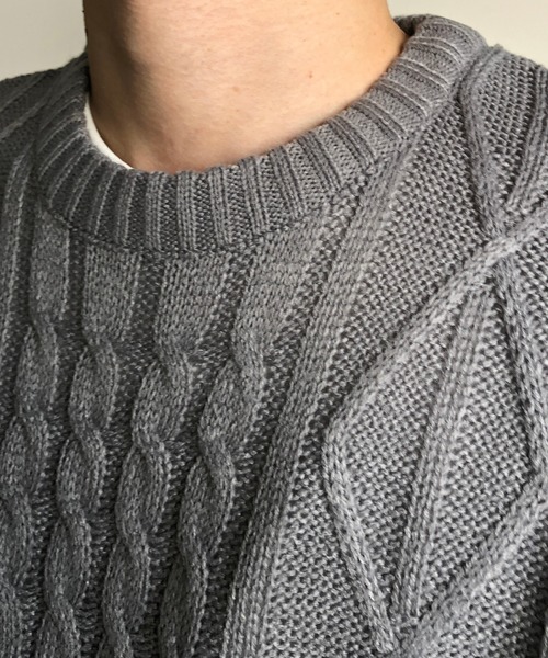 COMMON WARE（コモンウェアー）の「COMMONWARE：HOME LAUNDRY ARAN KNIT C/N KNIT ホームランドリー アラン編み クルーネックニット（ニット/セーター・メンズ・オフホワイト/ネイビー/ブラック/ワインレッド/ブルー/グレー・M/L/XL）」の17枚目の写真