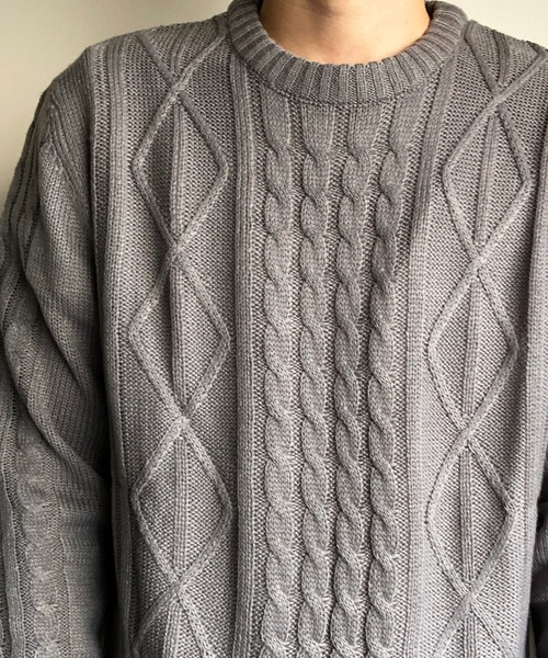 COMMON WARE（コモンウェアー）の「COMMONWARE：HOME LAUNDRY ARAN KNIT C/N KNIT ホームランドリー アラン編み クルーネックニット（ニット/セーター・メンズ・オフホワイト/ネイビー/ブラック/ワインレッド/ブルー/グレー・M/L/XL）」の18枚目の写真