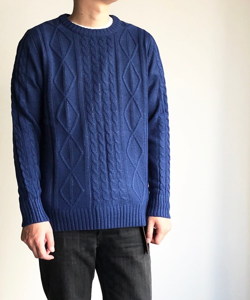 COMMON WARE（コモンウェアー）の「COMMONWARE：HOME LAUNDRY ARAN KNIT C/N KNIT ホームランドリー アラン編み クルーネックニット（ニット/セーター・メンズ・オフホワイト/ネイビー/ブラック/ワインレッド/ブルー/グレー・M/L/XL）」の22枚目の写真