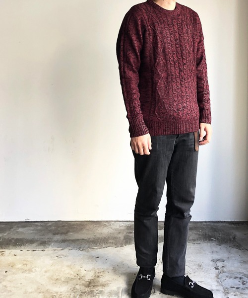 COMMON WARE（コモンウェアー）の「COMMONWARE：HOME LAUNDRY ARAN KNIT C/N KNIT ホームランドリー アラン編み クルーネックニット（ニット/セーター・メンズ・オフホワイト/ネイビー/ブラック/ワインレッド/ブルー/グレー・M/L/XL）」の13枚目の写真