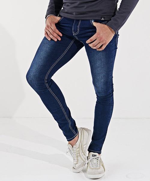 セール】【SOMEDIFF】極細 ストレッチスキニーデニムパンツ ブラック系