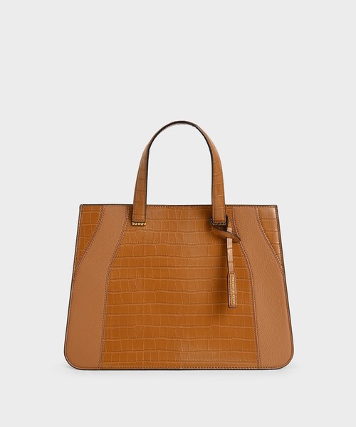CHARLES & KEITH（チャールズ & キース）の「クロックエフェクト ダブルトップハンドルトートバッグ / Croc-Effect Double Top Handle Tote Bag（トートバッグ・レディース・ブラック/イエロー/オレンジ/ライトブラウン・L）」の2枚目の写真