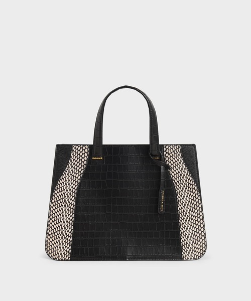 【セール】クロックエフェクト ダブルトップハンドルトートバッグ / CrocEffect Double Top Handle Tote