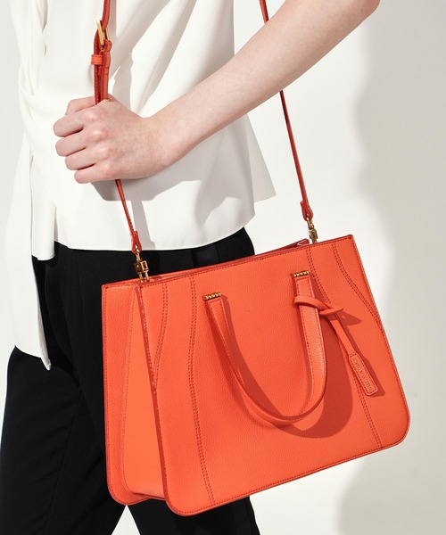 CHARLES&KEITH クロックエフェクト ダブルトップハンドルトートバッグ CHARLES ＆ KEITH トートバッグ バッグ クロックエフェクト