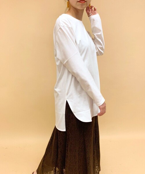 fredy repit（フレディレピ）の「ラウンドヘムロンT（Tシャツ/カットソー・レディース・オフホワイト/グレー/ベージュ・38）」の2枚目の写真