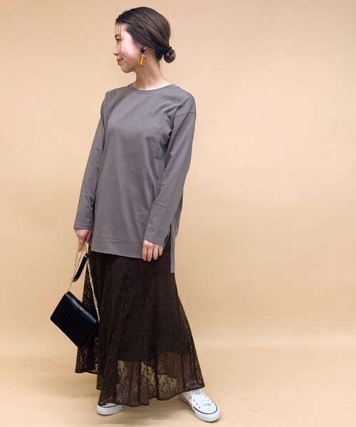 fredy repit（フレディレピ）の「ラウンドヘムロンT（Tシャツ/カットソー・レディース・オフホワイト/グレー/ベージュ・38）」の6枚目の写真