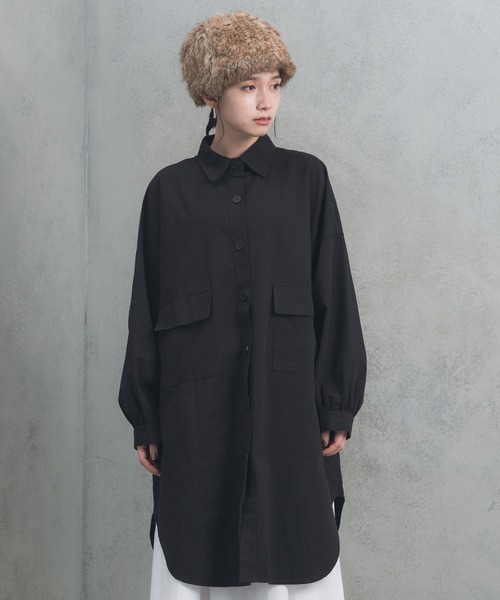 manana suerte（マニャーナスエルテ）の「manana オーバールーズロングシャツ（シャツ/ブラウス・レディース・ブラック/グレー/グリーン・FREE）」の4枚目の写真