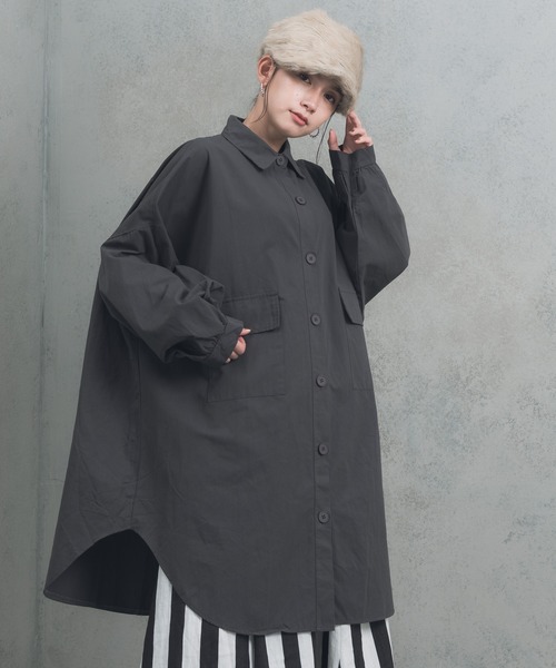 manana suerte（マニャーナスエルテ）の「manana オーバールーズロングシャツ（シャツ/ブラウス・レディース・ブラック/グレー/グリーン・FREE）」の7枚目の写真