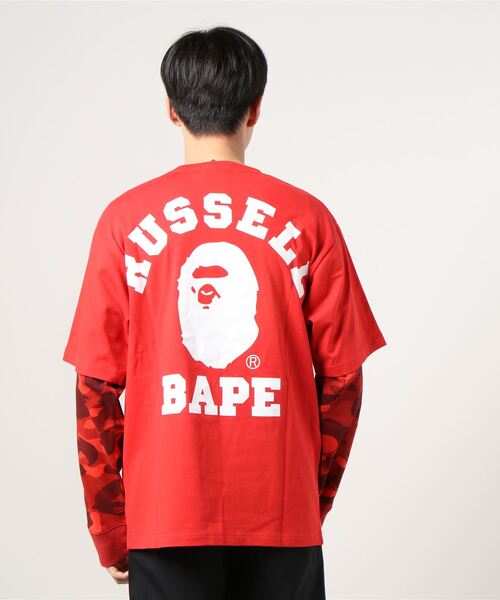 BAPE X RUSSELL COLOR CAMO COLLEGE LAYERD L/S TEE M（Tシャツ