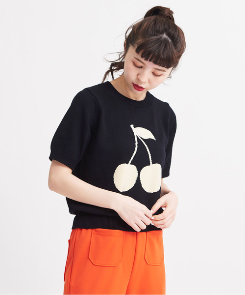 CHILD WOMAN（チャイルドウーマン）の「COリリヤンチェリーインターシャ半袖プルオーバー（ニット/セーター・レディース・アイボリー/レッド/ブラック/ブラウン/キナリ・FREE）」の4枚目の写真