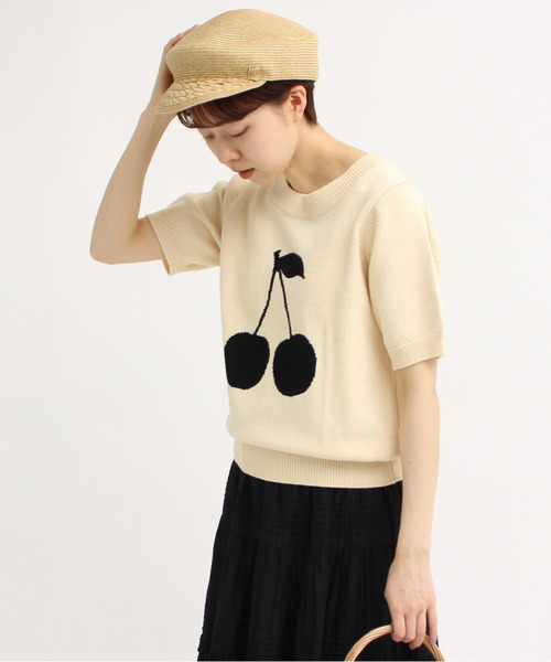 CHILD WOMAN（チャイルドウーマン）の「COリリヤンチェリーインターシャ半袖プルオーバー（ニット/セーター・レディース・アイボリー/レッド/ブラック/ブラウン/キナリ・FREE）」の14枚目の写真