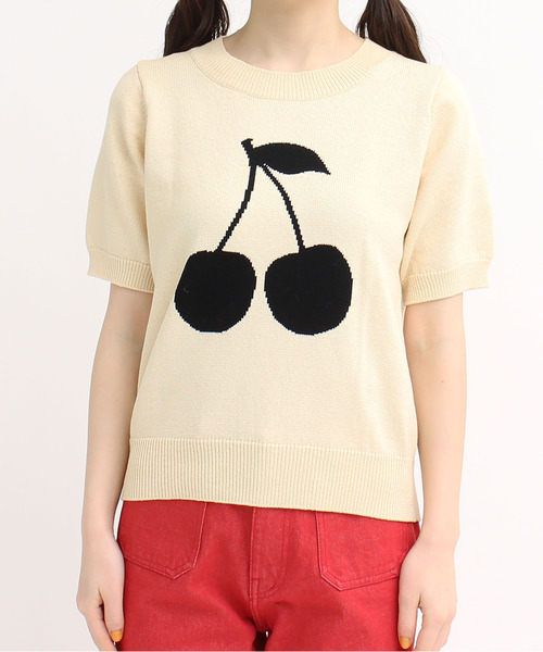 CHILD WOMAN（チャイルドウーマン）の「COリリヤンチェリーインターシャ半袖プルオーバー（ニット/セーター・レディース・アイボリー/レッド/ブラック/ブラウン/キナリ・FREE）」の18枚目の写真