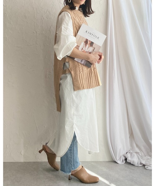 She's Closet（シーズクローゼット）の「スタンドカラー編み上げレースアップ長袖ロングシャツワンピース【低身長向け/高身長向けサイズ有】（シャツワンピース・レディース・ホワイト/ベージュ/ラベンダー/ブラック・FREE/SHORT/TALL）」の21枚目の写真