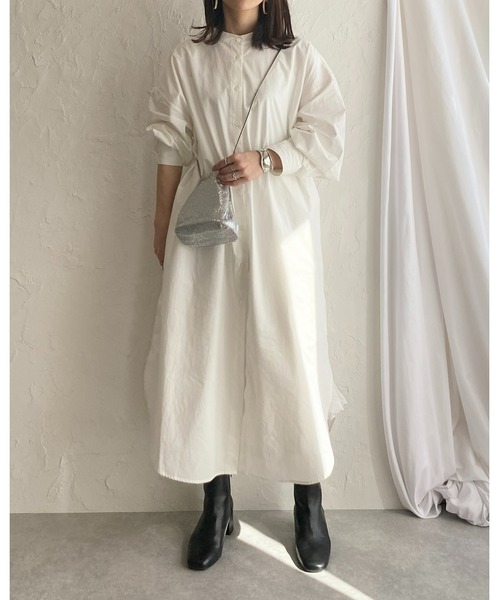 She's Closet（シーズクローゼット）の「スタンドカラー編み上げレースアップ長袖ロングシャツワンピース【低身長向け/高身長向けサイズ有】（シャツワンピース・レディース・ホワイト/ベージュ/ラベンダー/ブラック・FREE/SHORT/TALL）」の15枚目の写真