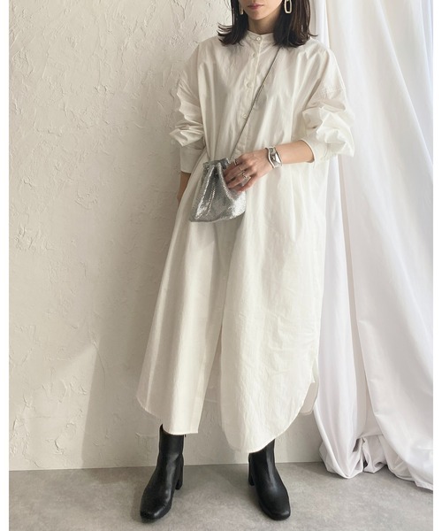 She's Closet（シーズクローゼット）の「スタンドカラー編み上げレースアップ長袖ロングシャツワンピース【低身長向け/高身長向けサイズ有】（シャツワンピース・レディース・ホワイト/ベージュ/ラベンダー/ブラック・FREE/SHORT/TALL）」の14枚目の写真