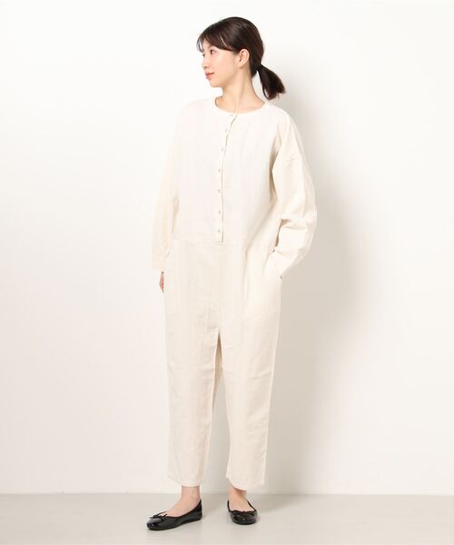 Samansa Mos2（サマンサ モスモス）の「綿麻クルーネックオールインワン（ワンピース・レディース・ネイビー/ベージュ/オフホワイト・ﾌﾘ-）」の6枚目の写真