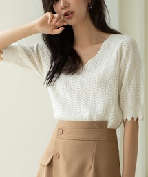 SAISON DE PAPILLON | ポインテール編みスカラップヘムサマーニットプルオーバー(ニット/セーター)