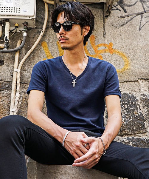 サムデイフ SOMEDIFF 7分袖 Vネック スリム Tシャツ L zg2 SOMEDIFF Tシャツ メンズ 半袖 7分袖 ストレッチ 白T Vネック