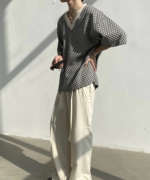 WESTBOY（ウエストボーイ）の「【WB ORIGINALS】V-neck Knit T-shirt in Original Jacquard WO21S306TP（ニット/セーター・メンズ・ブラック/ブラウン・M/L/XL）」の10枚目の写真