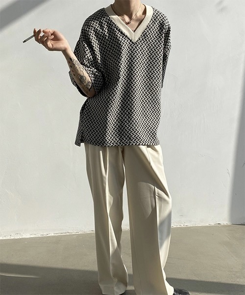 WESTBOY（ウエストボーイ）の「【WB ORIGINALS】V-neck Knit T-shirt in Original Jacquard WO21S306TP（ニット/セーター・メンズ・ブラック/ブラウン・M/L/XL）」の11枚目の写真