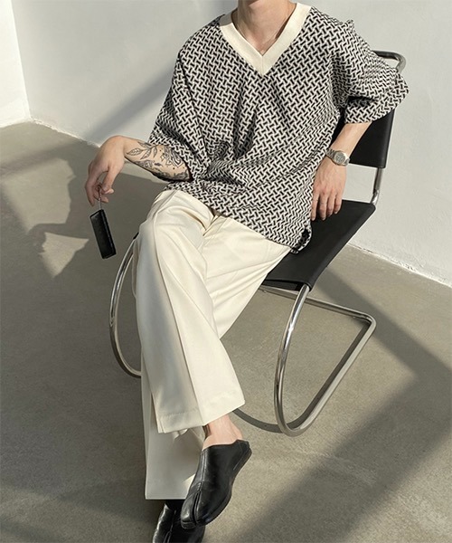 WESTBOY（ウエストボーイ）の「【WB ORIGINALS】V-neck Knit T-shirt in Original Jacquard WO21S306TP（ニット/セーター・メンズ・ブラック/ブラウン・M/L/XL）」の14枚目の写真