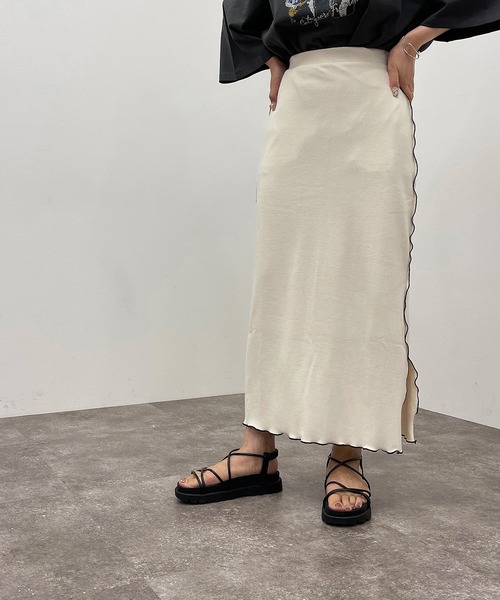 apres jour mignon（アプレジュールミニョン）の「テレコメローナロースカート【ZOZOTOWN限定アイテム】（スカート・レディース・アイボリー/ブラック/グリーン・フリー/X-LARGE）」の2枚目の写真