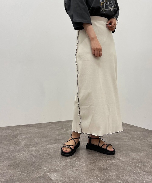 apres jour mignon（アプレジュールミニョン）の「テレコメローナロースカート【ZOZOTOWN限定アイテム】（スカート・レディース・アイボリー/ブラック/グリーン・フリー/X-LARGE）」の4枚目の写真