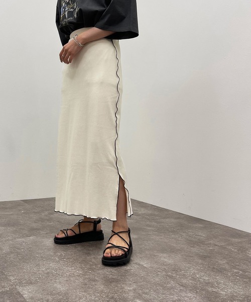 apres jour mignon（アプレジュールミニョン）の「テレコメローナロースカート【ZOZOTOWN限定アイテム】（スカート・レディース・アイボリー/ブラック/グリーン・フリー/X-LARGE）」の5枚目の写真