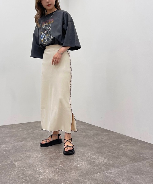 apres jour mignon（アプレジュールミニョン）の「テレコメローナロースカート【ZOZOTOWN限定アイテム】（スカート・レディース・アイボリー/ブラック/グリーン・フリー/X-LARGE）」の7枚目の写真