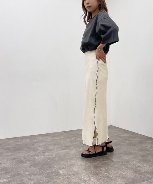 apres jour mignon（アプレジュールミニョン）の「テレコメローナロースカート【ZOZOTOWN限定アイテム】（スカート・レディース・アイボリー/ブラック/グリーン・フリー/X-LARGE）」の8枚目の写真