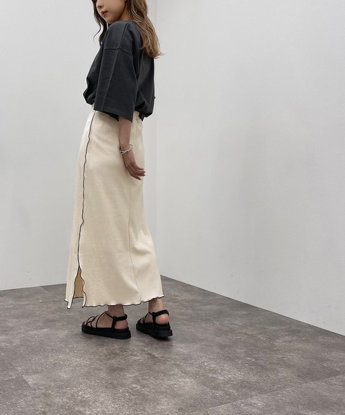 apres jour mignon（アプレジュールミニョン）の「テレコメローナロースカート【ZOZOTOWN限定アイテム】（スカート・レディース・アイボリー/ブラック/グリーン・フリー/X-LARGE）」の9枚目の写真