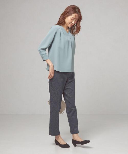 closet story（クローゼットストーリー）の「＜closet story（クローゼットストーリー）＞アラベスク ジャカード ストレートパンツ（スラックス・レディース・ライトブルー/ネイビー・FREE）」の3枚目の写真