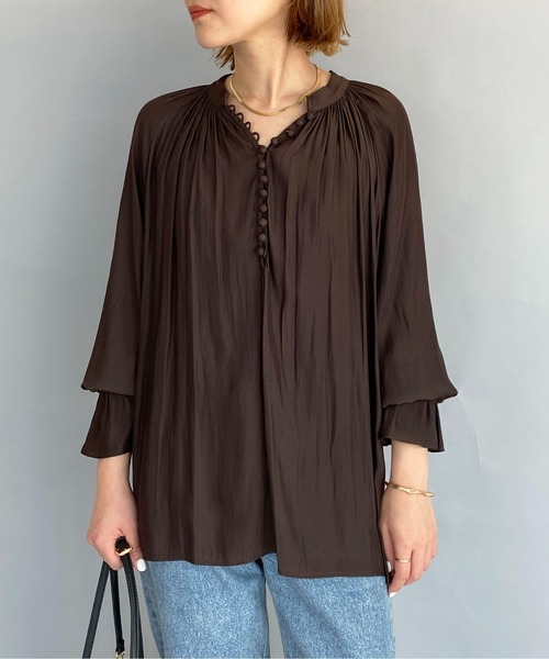 DIARIUM（ディアリウム）の「フロントクルミボタンギャザーブラウス（シャツ/ブラウス・レディース・ブラウン/ラベンダー・M）」の12枚目の写真