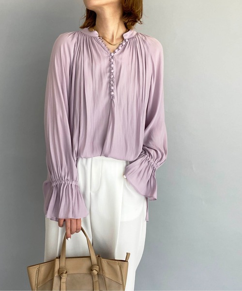 DIARIUM（ディアリウム）の「フロントクルミボタンギャザーブラウス（シャツ/ブラウス・レディース・ブラウン/ラベンダー・M）」の17枚目の写真