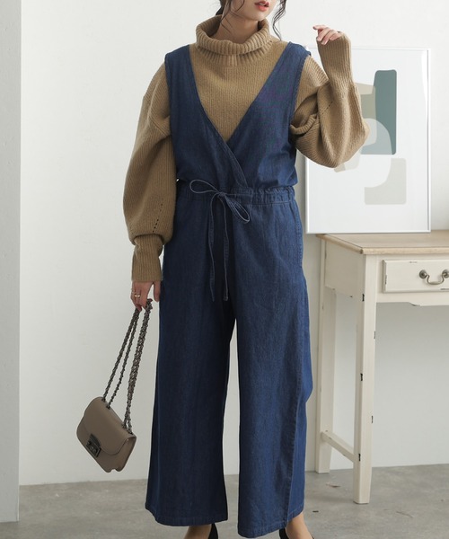Vネックデニムコンビネゾン（つなぎ/オールインワン）｜ElegChic（エレグシック）