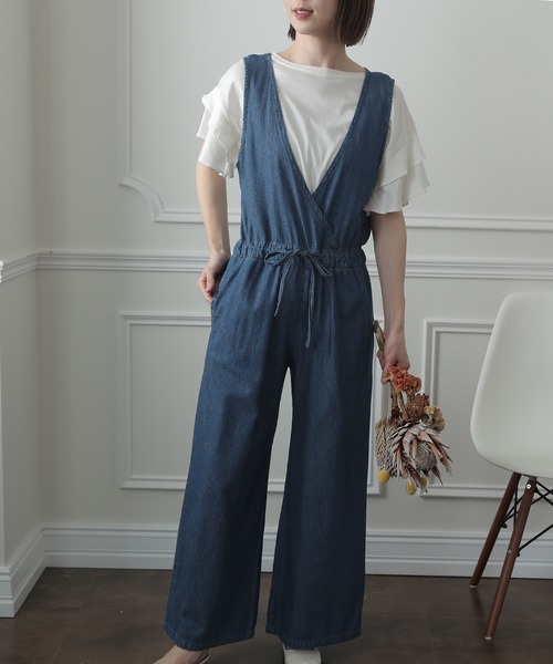 ElegChic(エレグシック)の「Vネックデニムコンビネゾン(つなぎ/オールインワン・レディース・ネイビー/ブルー・4L/M/L/XL/XXL)」の3枚目の写真