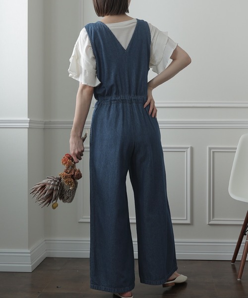 ElegChic(エレグシック)の「Vネックデニムコンビネゾン(つなぎ/オールインワン・レディース・ネイビー/ブルー・4L/M/L/XL/XXL)」の5枚目の写真