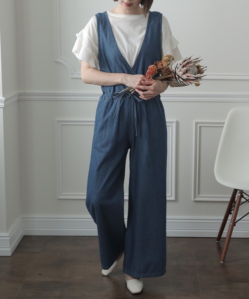 ElegChic(エレグシック)の「Vネックデニムコンビネゾン(つなぎ/オールインワン・レディース・ネイビー/ブルー・4L/M/L/XL/XXL)」の6枚目の写真