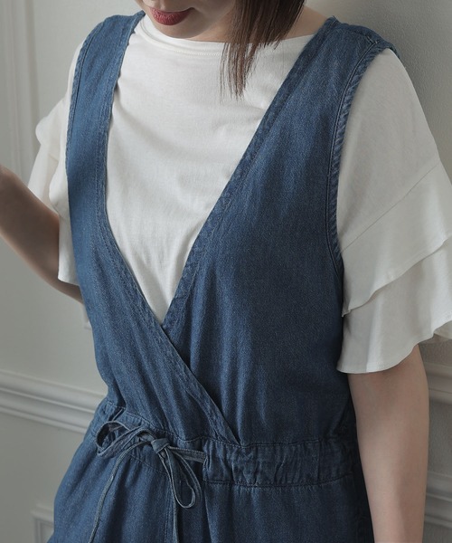 ElegChic(エレグシック)の「Vネックデニムコンビネゾン(つなぎ/オールインワン・レディース・ネイビー/ブルー・4L/M/L/XL/XXL)」の9枚目の写真