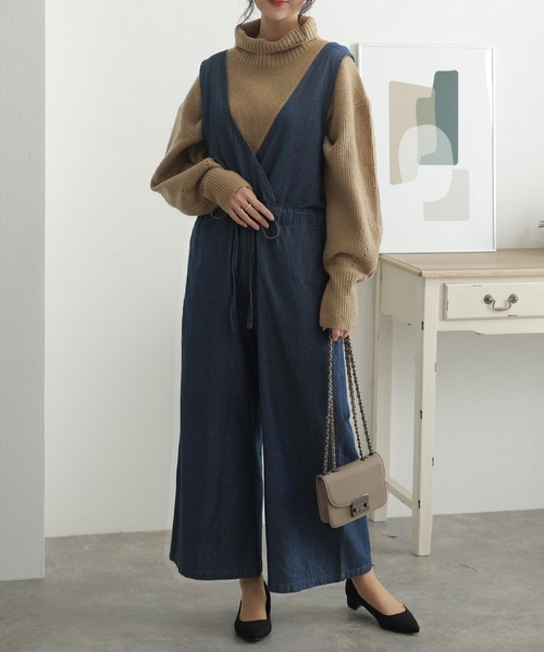 ElegChic(エレグシック)の「Vネックデニムコンビネゾン(つなぎ/オールインワン・レディース・ネイビー/ブルー・4L/M/L/XL/XXL)」の15枚目の写真