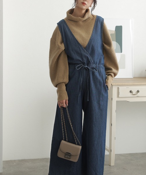 ElegChic(エレグシック)の「Vネックデニムコンビネゾン(つなぎ/オールインワン・レディース・ネイビー/ブルー・4L/M/L/XL/XXL)」の16枚目の写真