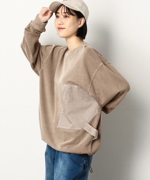 Purple&Yellow（パープルアンドイエロー）の「ピグメントバイオ布帛切替ワイドクルーネックプルオーバー（スウェット・メンズ・ブルー/グレイッシュベージュ・SMALL/MEDIUM/LARGE）」の10枚目の写真