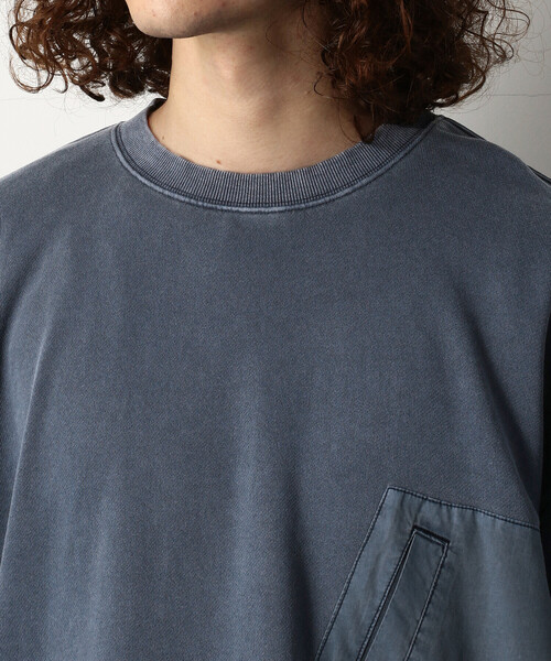 Purple&Yellow（パープルアンドイエロー）の「ピグメントバイオ布帛切替ワイドクルーネックプルオーバー（スウェット・メンズ・ブルー/グレイッシュベージュ・SMALL/MEDIUM/LARGE）」の13枚目の写真