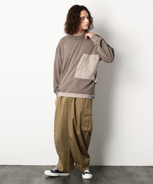 Purple&Yellow（パープルアンドイエロー）の「ピグメントバイオ布帛切替ワイドクルーネックプルオーバー（スウェット・メンズ・ブルー/グレイッシュベージュ・SMALL/MEDIUM/LARGE）」の18枚目の写真