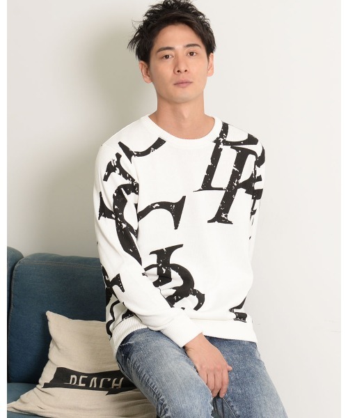 GOSTAR DE FUGA（ゴスタール ジフーガ）の「『GOSTAR DE FUGA』GDFロゴ総柄プルオーバー長袖ニット（ニット/セーター・メンズ・ホワイト×ブルー/ホワイト×ブラック・M/L）」の2枚目の写真