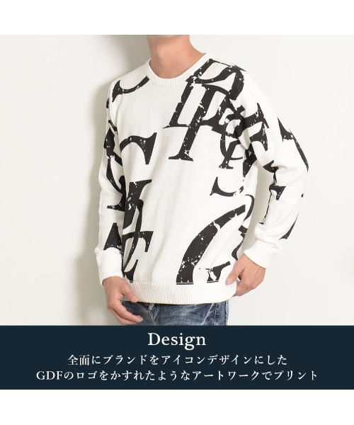 GOSTAR DE FUGA（ゴスタール ジフーガ）の「『GOSTAR DE FUGA』GDFロゴ総柄プルオーバー長袖ニット（ニット/セーター・メンズ・ホワイト×ブルー/ホワイト×ブラック・M/L）」の6枚目の写真