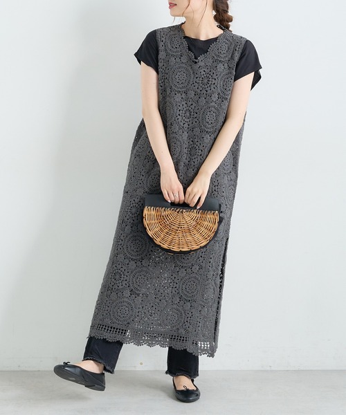 PUAL CE CIN(ピュアルセシン)の「【WEB限定】コード糸レースノースリーブワンピース(ワンピース・レディース・ブラック/グレー/ナチュラル・FREE)」の2枚目の写真