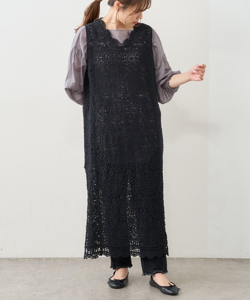 PUAL CE CIN(ピュアルセシン)の「【WEB限定】コード糸レースノースリーブワンピース(ワンピース・レディース・ブラック/グレー/ナチュラル・FREE)」の9枚目の写真