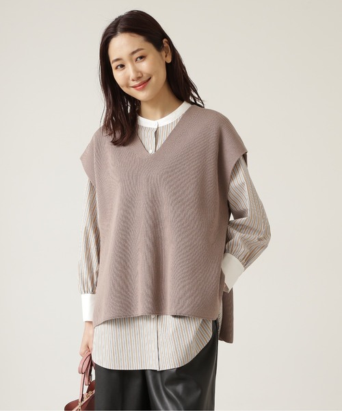 NATURAL BEAUTY BASIC（ナチュラルビューティーベーシック）の「畦フォルムベスト（ベスト・レディース・グリーン/ネイビー/グレイッシュベージュ・MEDIUM）」の2枚目の写真